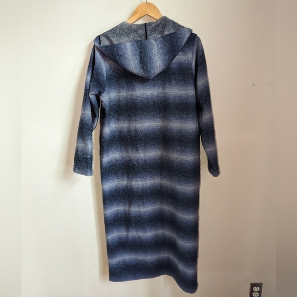 WOOLRICH VINTAGE Blue White Plaid Oversized Wool Long Lined Shaket Blanket Coat - Picture 12 of 12